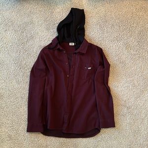 Men’s Vans Size Large Shirt Jacket with hood. Maroon color. Like new condition.